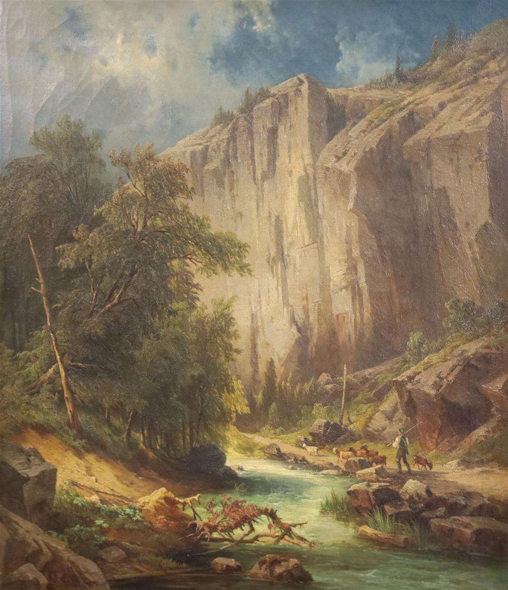 Georg Geyer (Austrian, 1823-1912) Goatherd in an alpine landscape 22.5 x 19.5in.